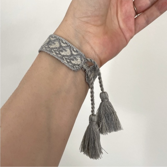 J’ADORE Elegant grey blue silver Woven Bracelet cotton tassels logo soft - Picture 3 of 6